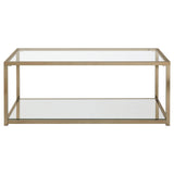 Mesa de centro Cora con tapa de cristal y estante de espejo en cromo chocolate