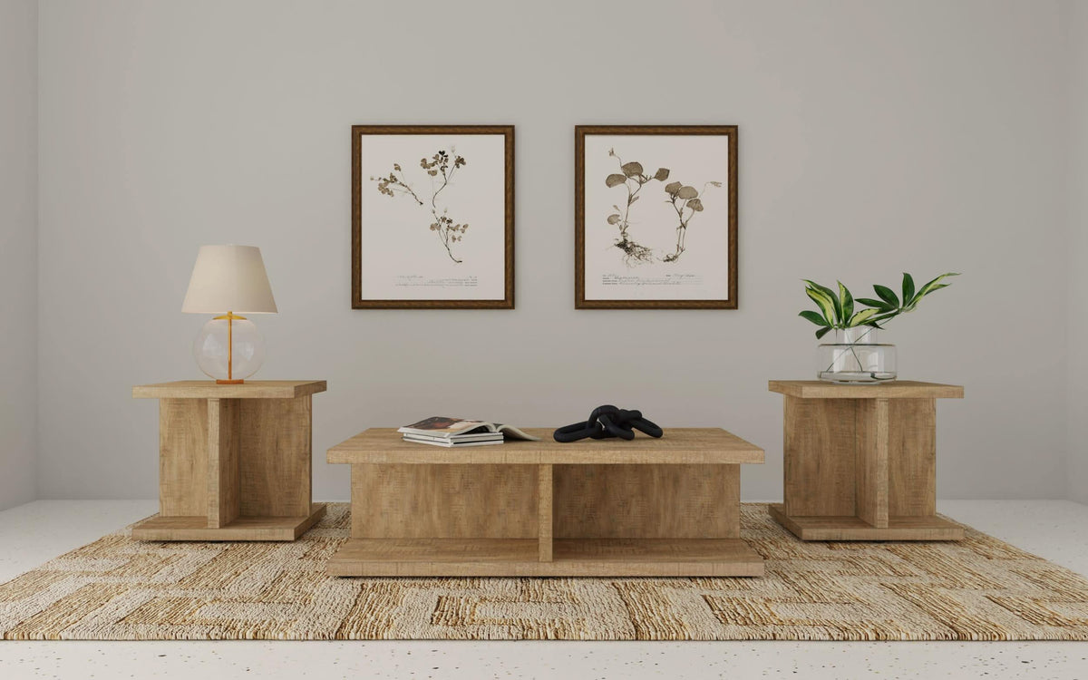 Juego de mesa de centro y auxiliar de 3 piezas Cortona Mango