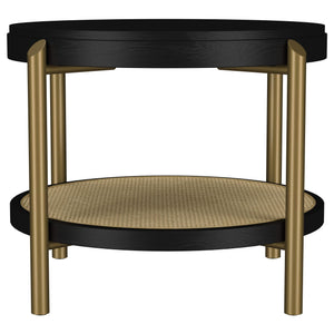 Arini Round End Side Table With Storage Shelf Black