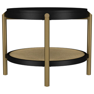 Arini Round End Side Table With Storage Shelf Black