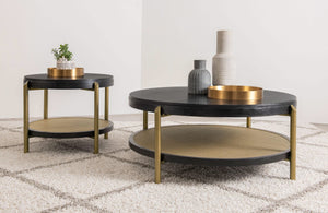 Arini Round End Side Table With Storage Shelf Black