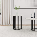 Mesa auxiliar redonda Haven con superficie de mármol blanco auténtico, color negro