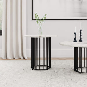 Mesa auxiliar redonda Haven con superficie de mármol blanco auténtico, color negro