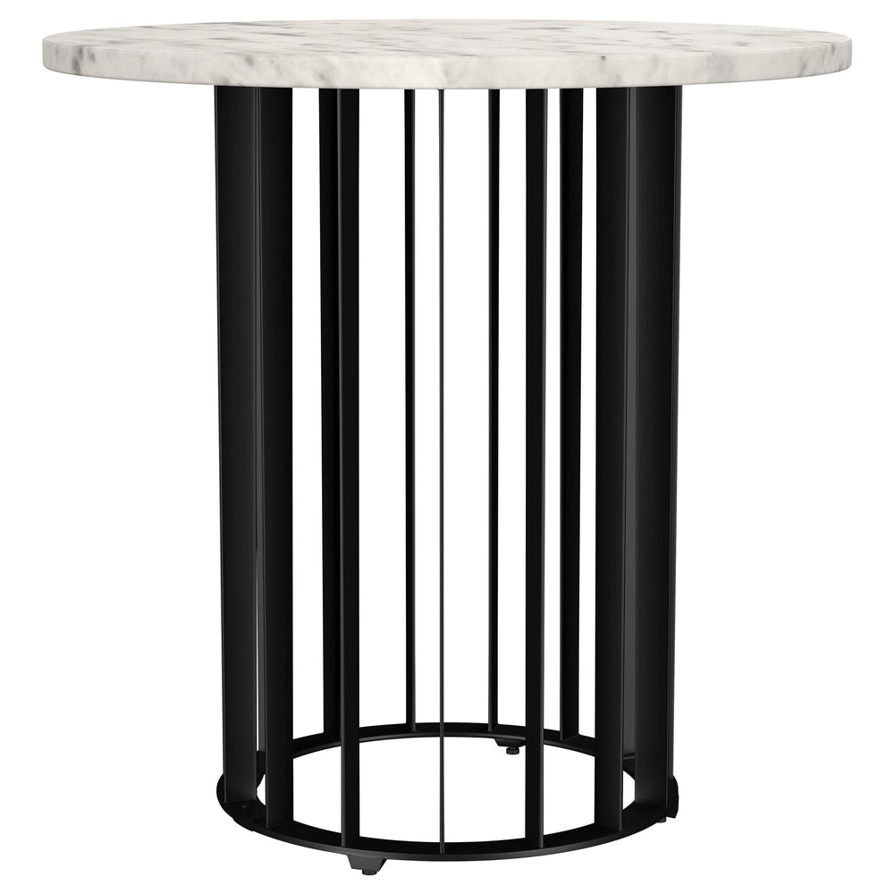Mesa auxiliar redonda Haven con superficie de mármol blanco auténtico, color negro