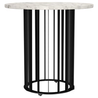 Mesa auxiliar redonda Haven con superficie de mármol blanco auténtico, color negro