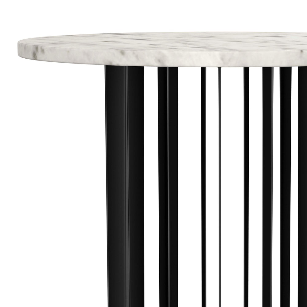 Mesa auxiliar redonda Haven con superficie de mármol blanco auténtico, color negro