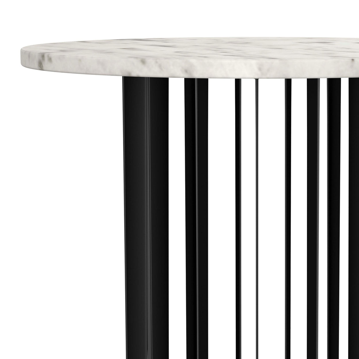 Mesa auxiliar redonda Haven con superficie de mármol blanco auténtico, color negro