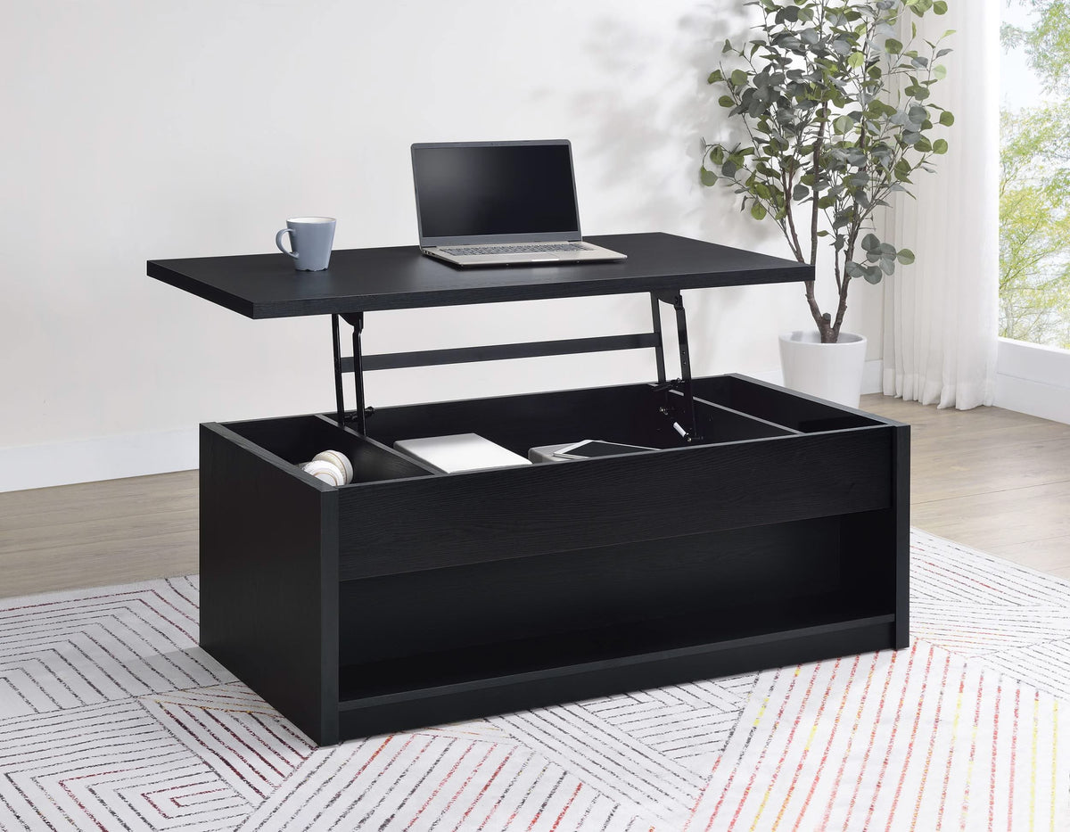 Mesa de centro elevable Knapp con dos cajones, color negro