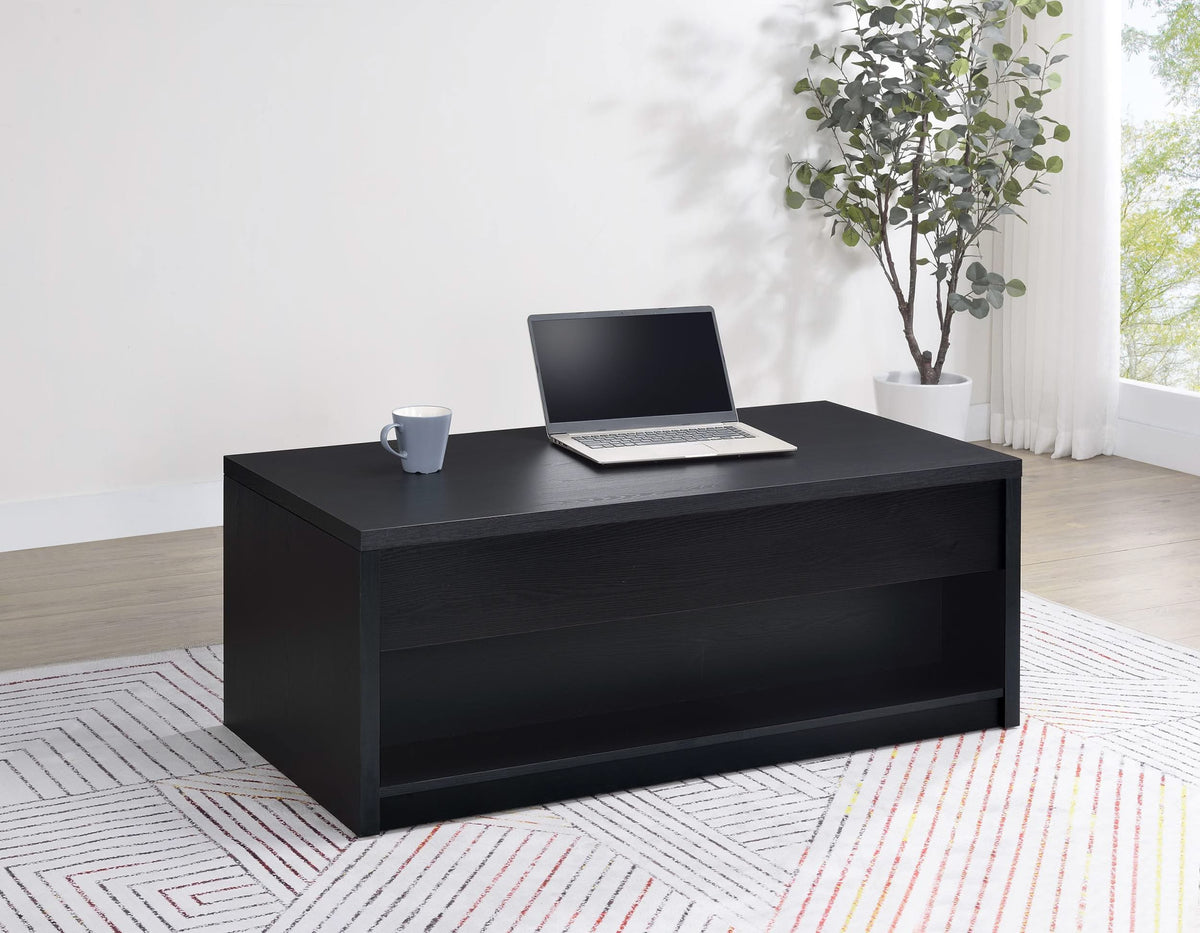 Mesa de centro elevable Knapp con dos cajones, color negro