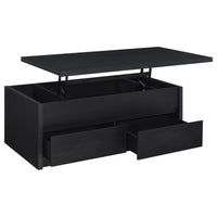 Mesa de centro elevable Knapp con dos cajones, color negro