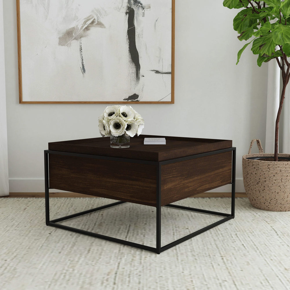 Mesa de centro cuadrada Fulton de madera de mango de 30 pulgadas, color marrón oscuro