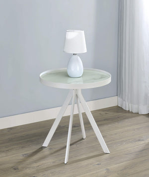 Mesa auxiliar redonda Briggs con tapa de cristal estampado de mármol blanco