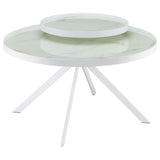 Mesa de centro Briggs redonda con tapa de cristal con estampado de mármol blanco