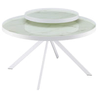 Mesa de centro Briggs redonda con tapa de cristal con estampado de mármol blanco
