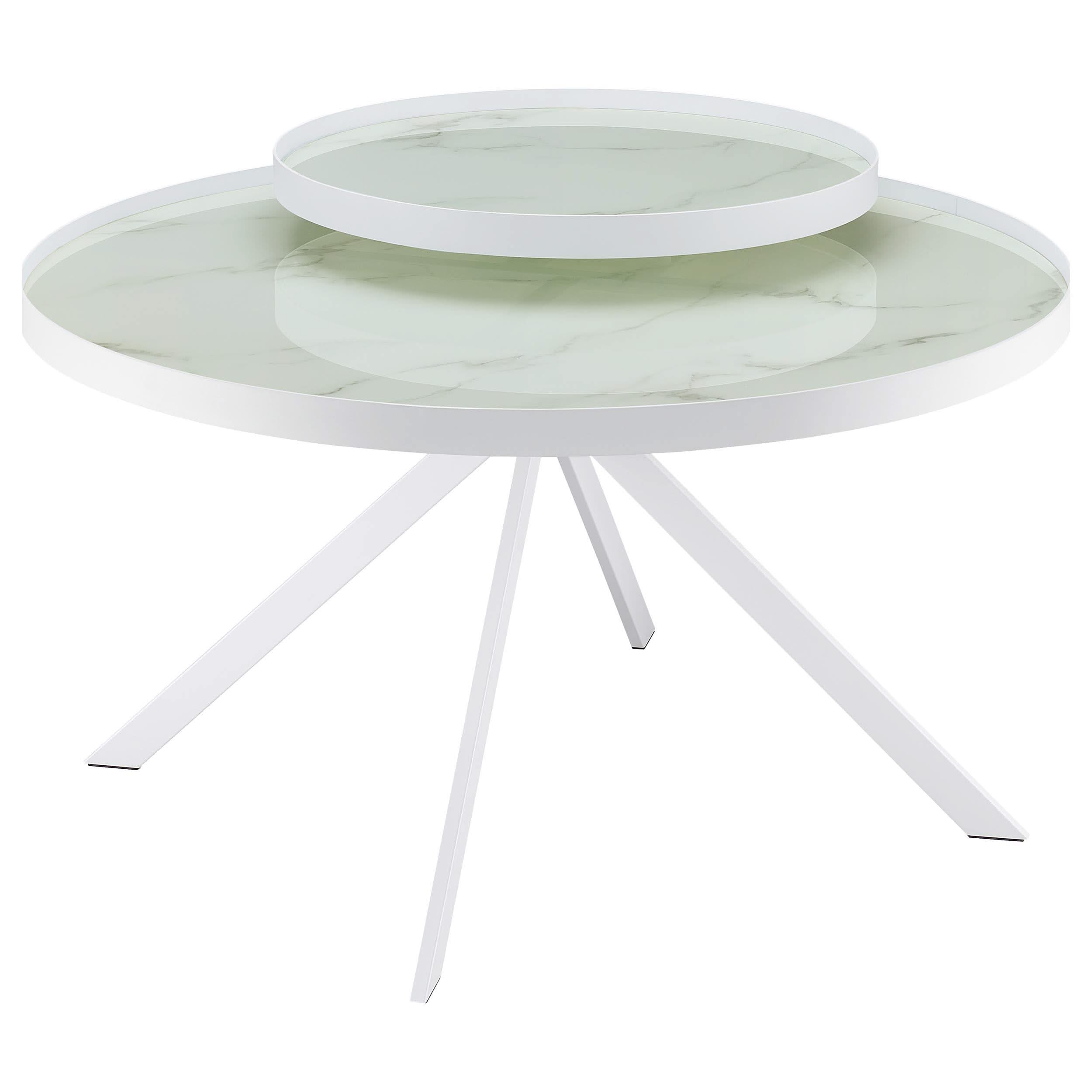 Mesa de centro Briggs redonda con tapa de cristal con estampado de mármol blanco