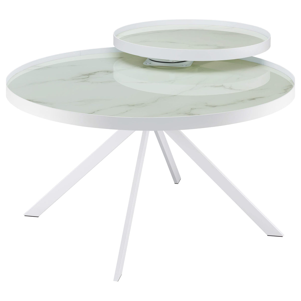 Mesa de centro Briggs redonda con tapa de cristal con estampado de mármol blanco