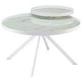 Mesa de centro Briggs redonda con tapa de cristal con estampado de mármol blanco