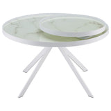 Mesa de centro Briggs redonda con tapa de cristal con estampado de mármol blanco