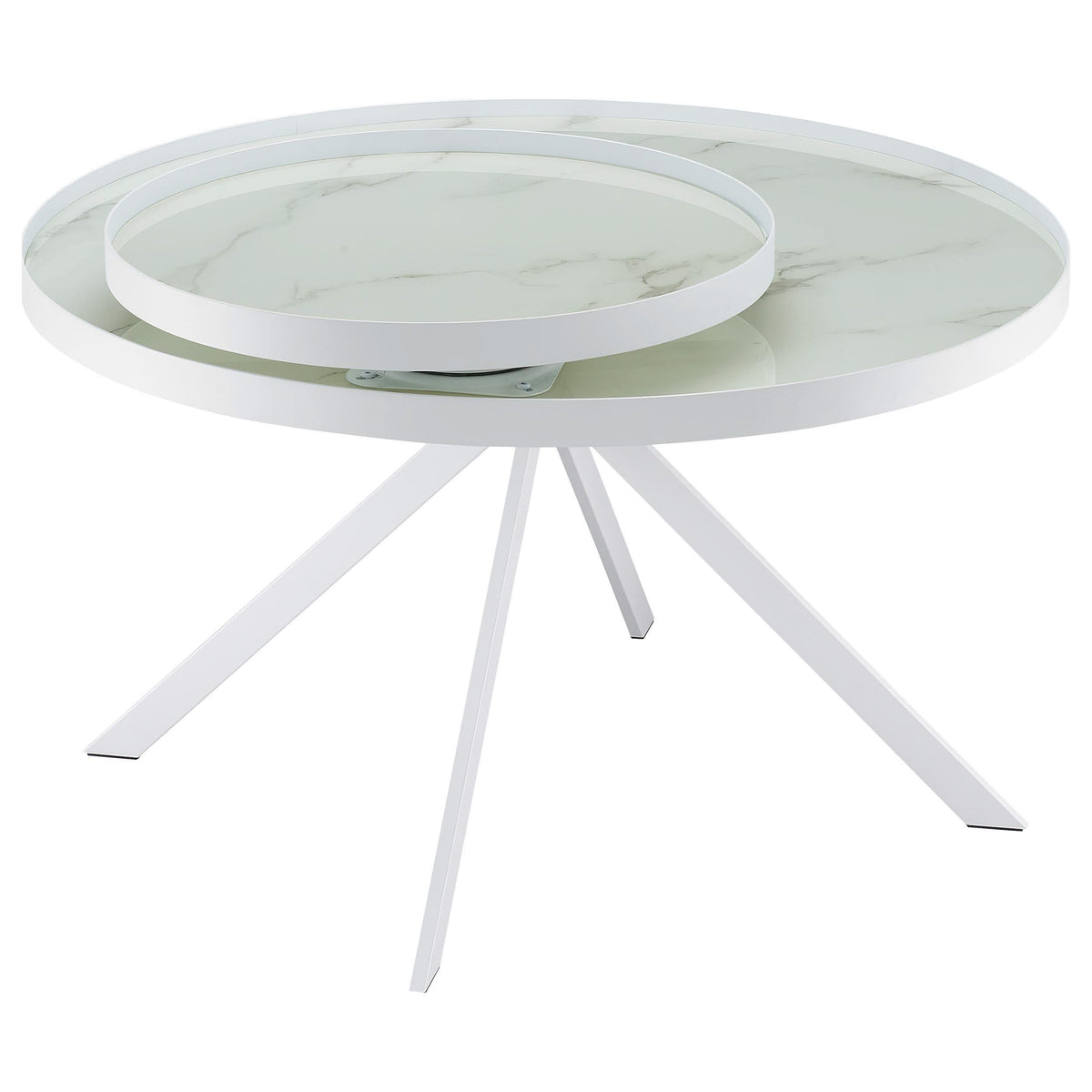 Mesa de centro Briggs redonda con tapa de cristal con estampado de mármol blanco