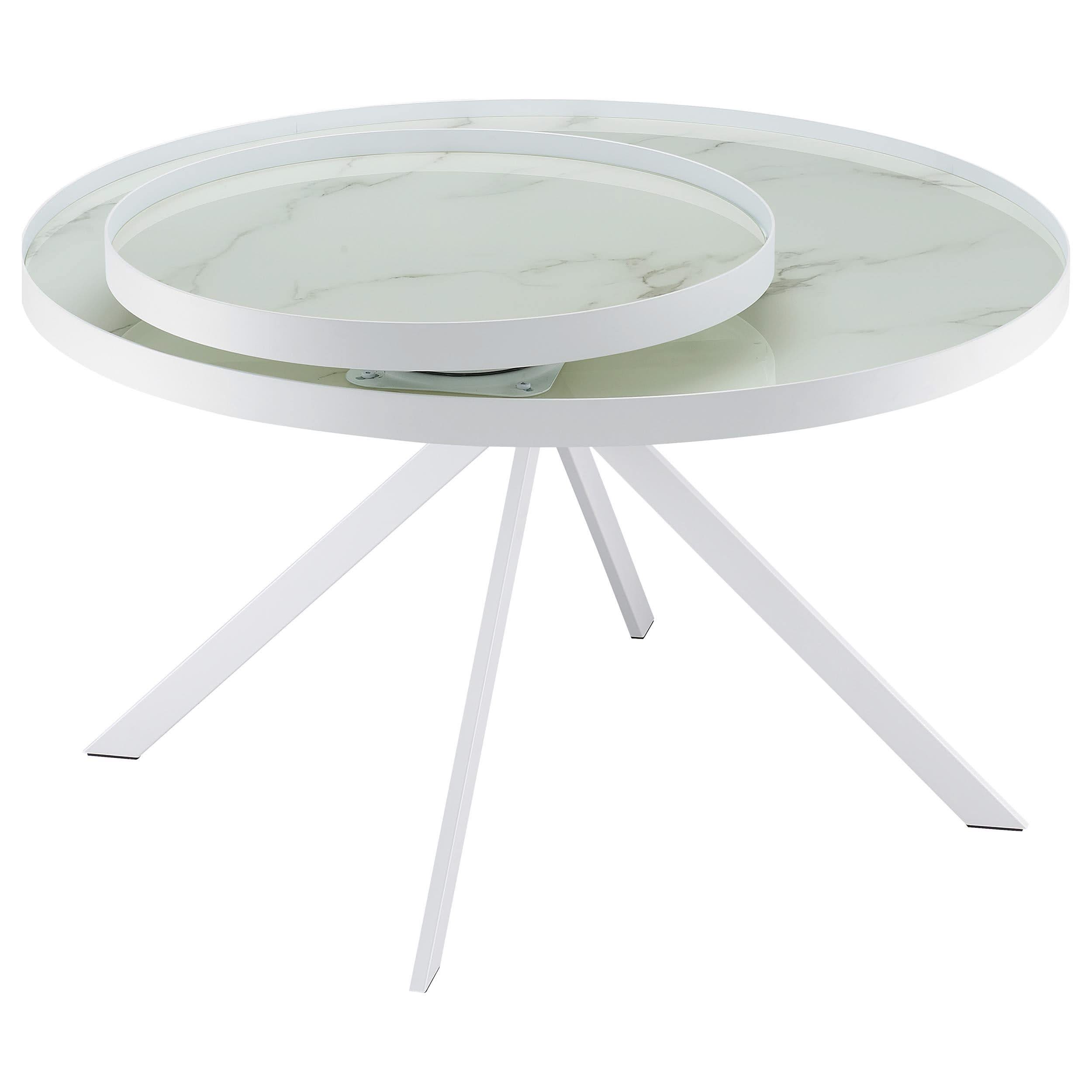 Mesa de centro Briggs redonda con tapa de cristal con estampado de mármol blanco