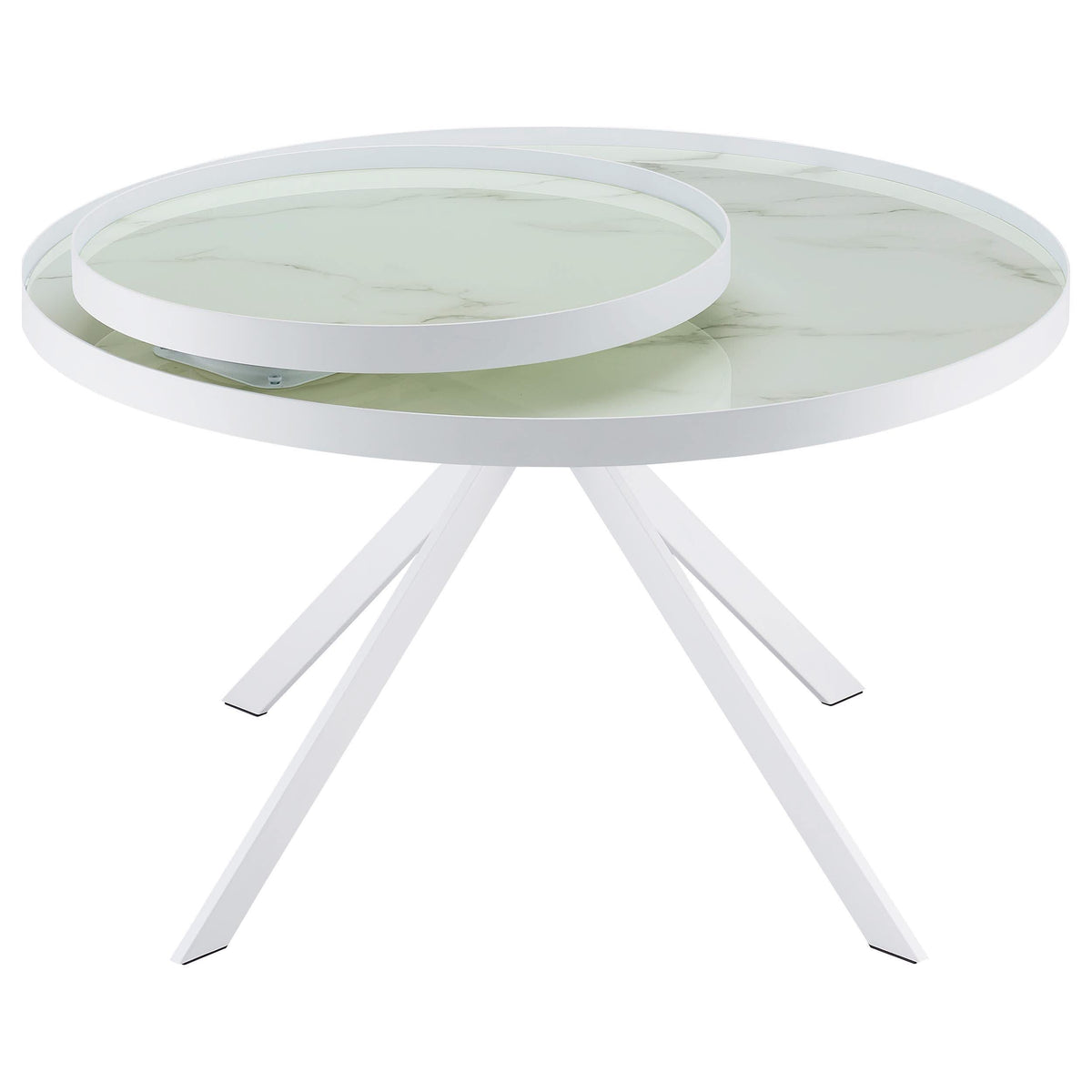 Mesa de centro Briggs redonda con tapa de cristal con estampado de mármol blanco
