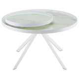 Mesa de centro Briggs redonda con tapa de cristal con estampado de mármol blanco