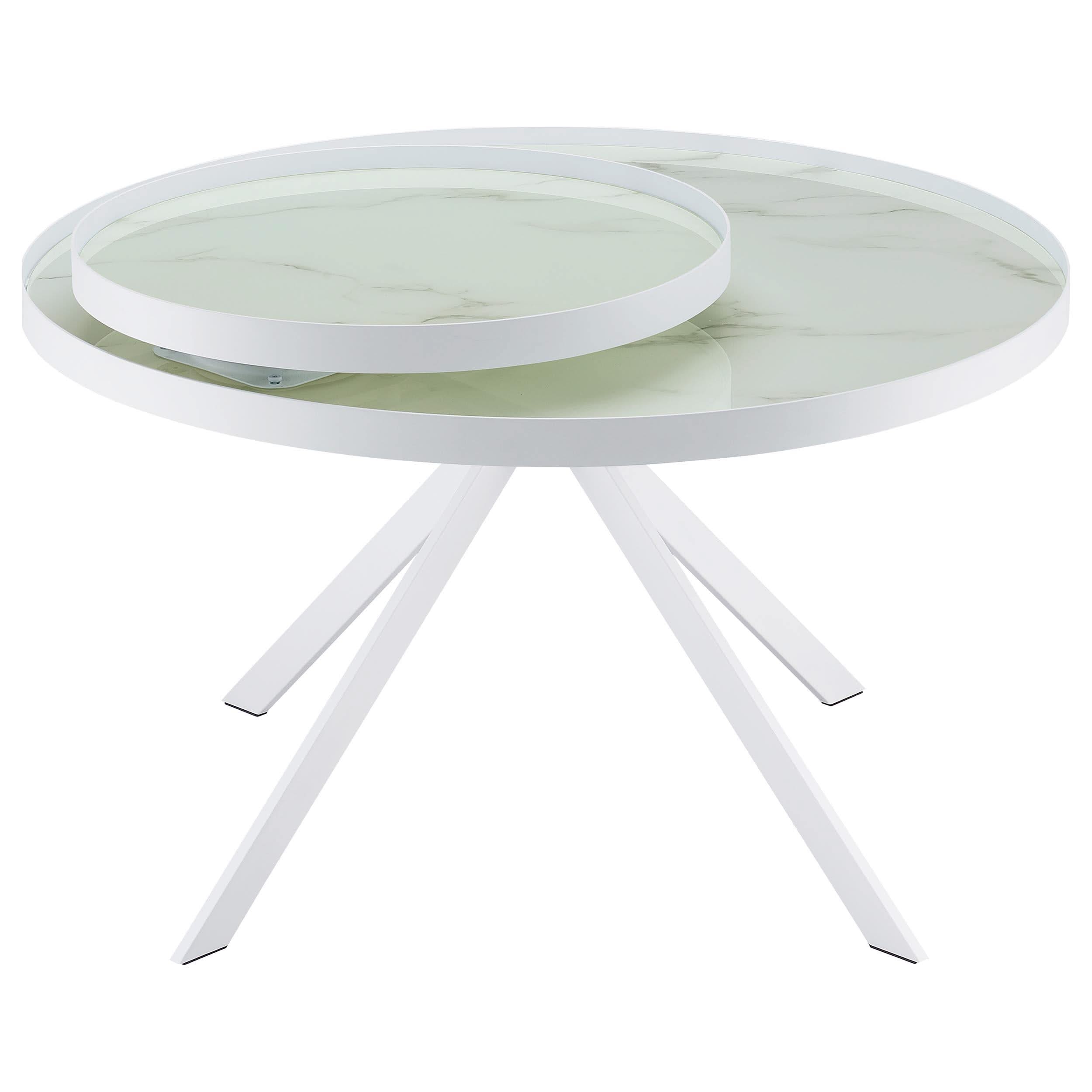 Mesa de centro Briggs redonda con tapa de cristal con estampado de mármol blanco