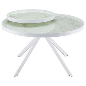 Mesa de centro Briggs redonda con tapa de cristal con estampado de mármol blanco