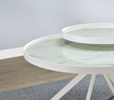 Mesa de centro Briggs redonda con tapa de cristal con estampado de mármol blanco