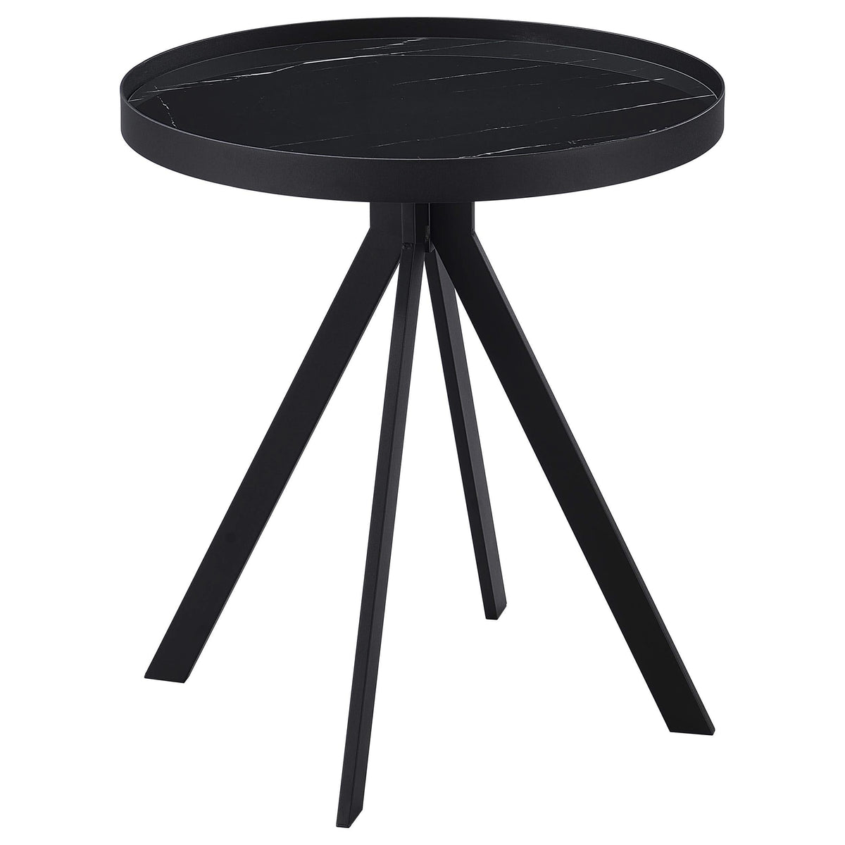 Mesa auxiliar redonda Briggs con tapa de cristal con estampado de mármol, color negro