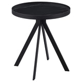 Mesa auxiliar redonda Briggs con tapa de cristal con estampado de mármol, color negro