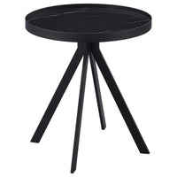 Mesa auxiliar redonda Briggs con tapa de cristal con estampado de mármol, color negro