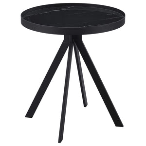Mesa auxiliar redonda Briggs con tapa de cristal con estampado de mármol, color negro