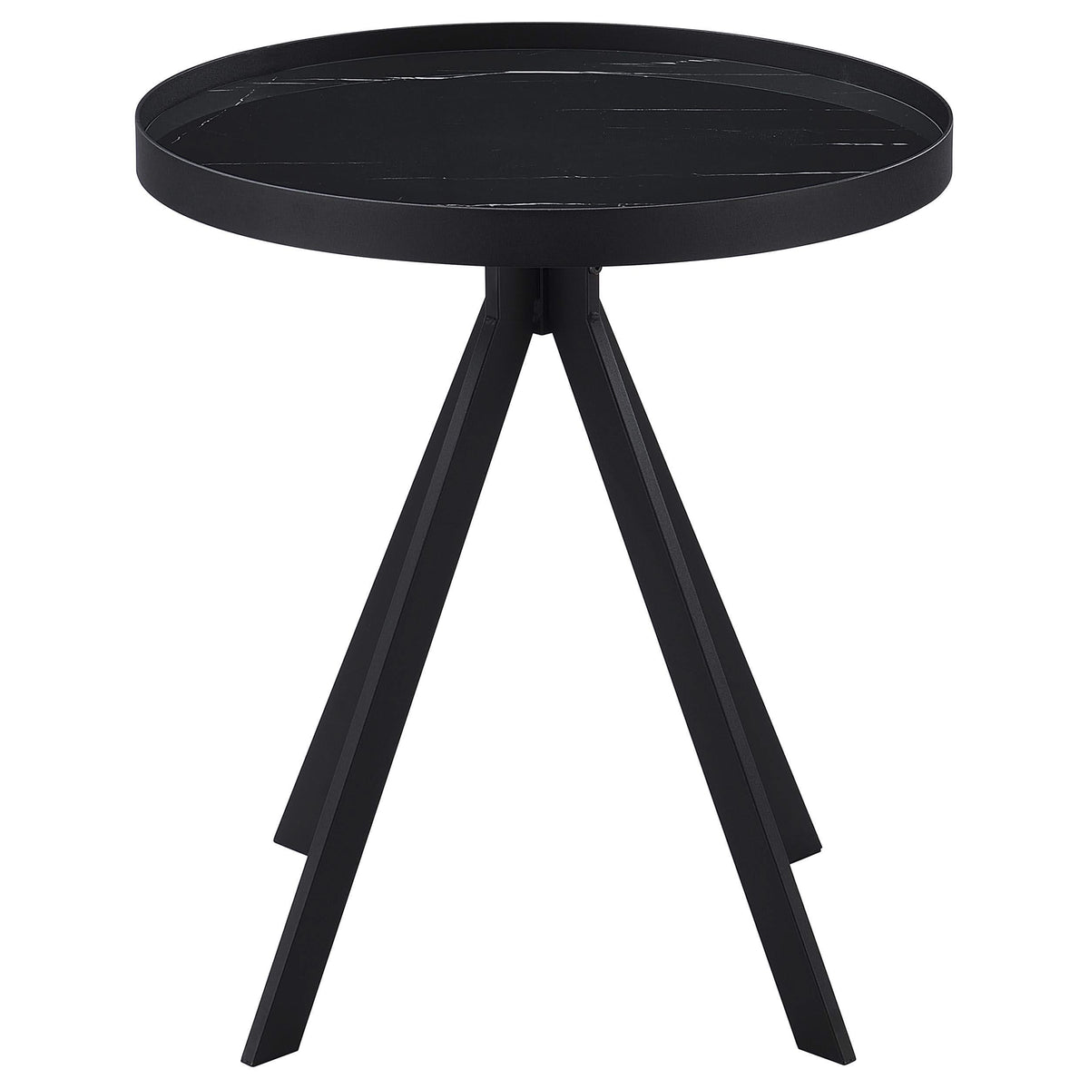 Mesa auxiliar redonda Briggs con tapa de cristal con estampado de mármol, color negro