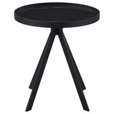 Mesa auxiliar redonda Briggs con tapa de cristal con estampado de mármol, color negro