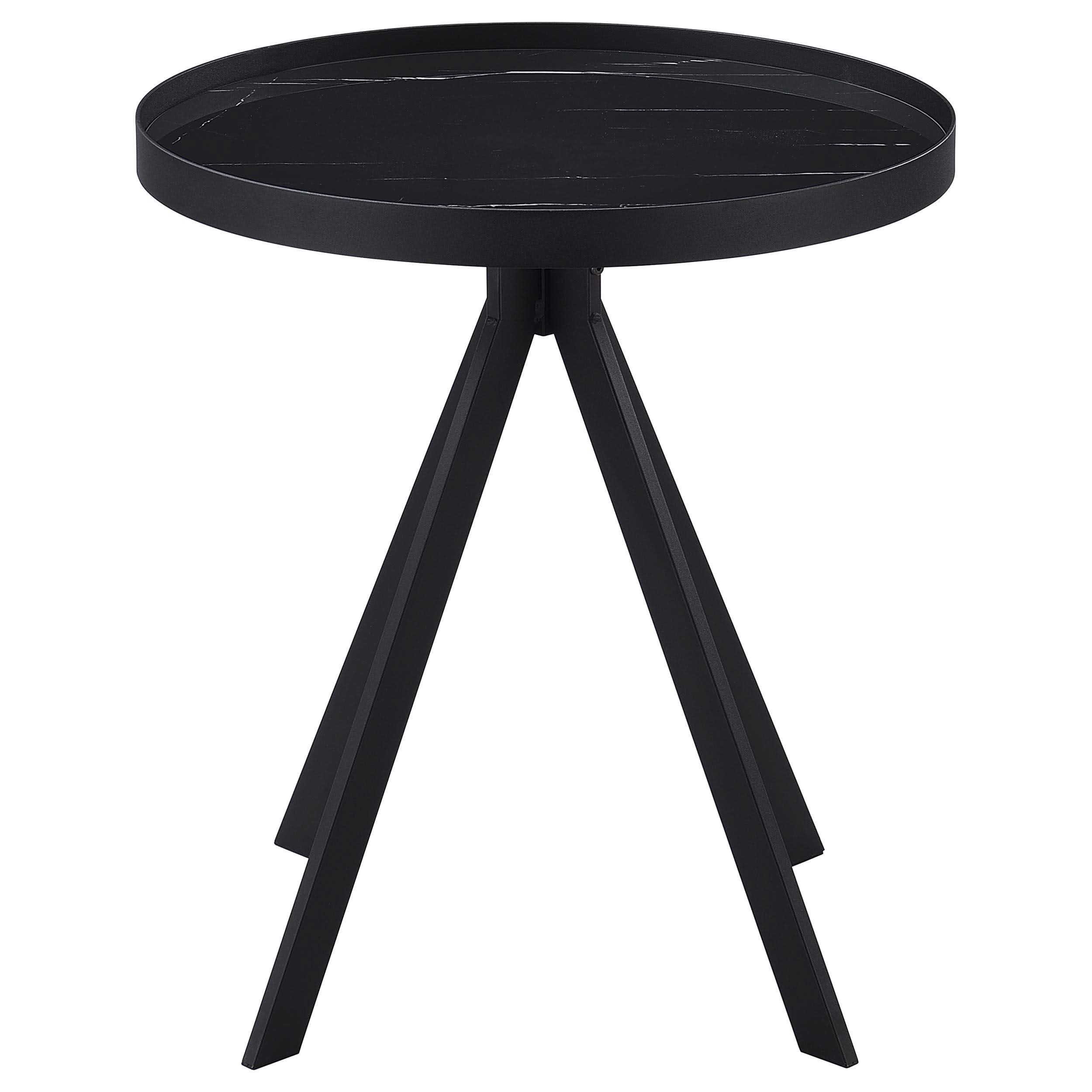 Mesa auxiliar redonda Briggs con tapa de cristal con estampado de mármol, color negro