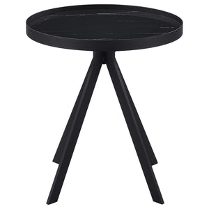 Mesa auxiliar redonda Briggs con tapa de cristal con estampado de mármol, color negro