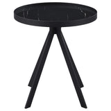 Mesa auxiliar redonda Briggs con tapa de cristal con estampado de mármol, color negro