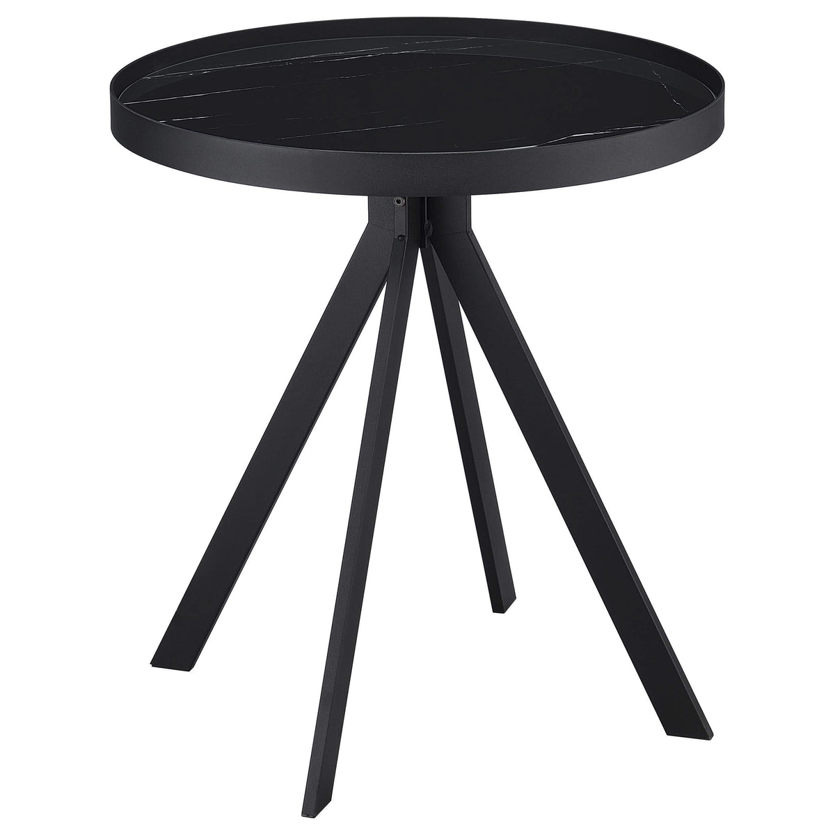 Mesa auxiliar redonda Briggs con tapa de cristal con estampado de mármol, color negro
