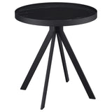 Mesa auxiliar redonda Briggs con tapa de cristal con estampado de mármol, color negro