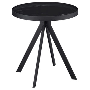 Mesa auxiliar redonda Briggs con tapa de cristal con estampado de mármol, color negro