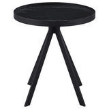 Mesa auxiliar redonda Briggs con tapa de cristal con estampado de mármol, color negro