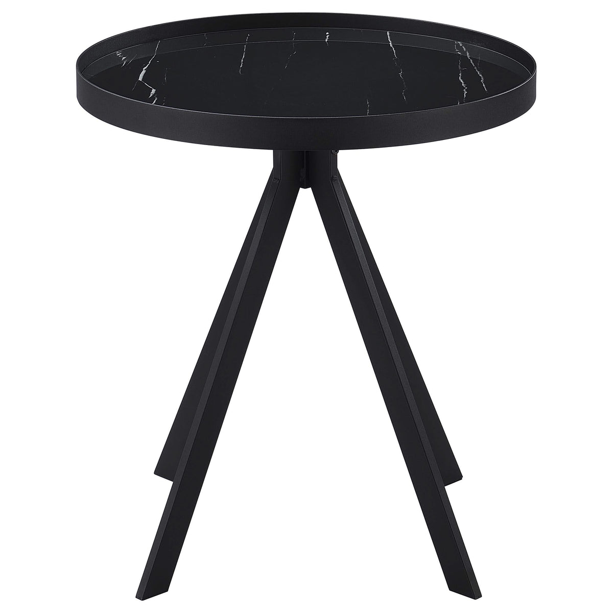 Mesa auxiliar redonda Briggs con tapa de cristal con estampado de mármol, color negro
