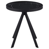 Mesa auxiliar redonda Briggs con tapa de cristal con estampado de mármol, color negro