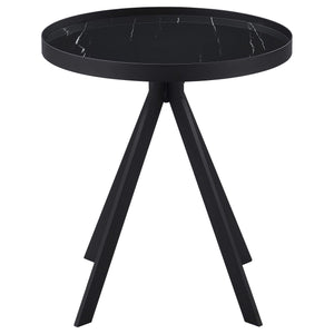 Mesa auxiliar redonda Briggs con tapa de cristal con estampado de mármol, color negro