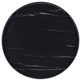 Mesa auxiliar redonda Briggs con tapa de cristal con estampado de mármol, color negro