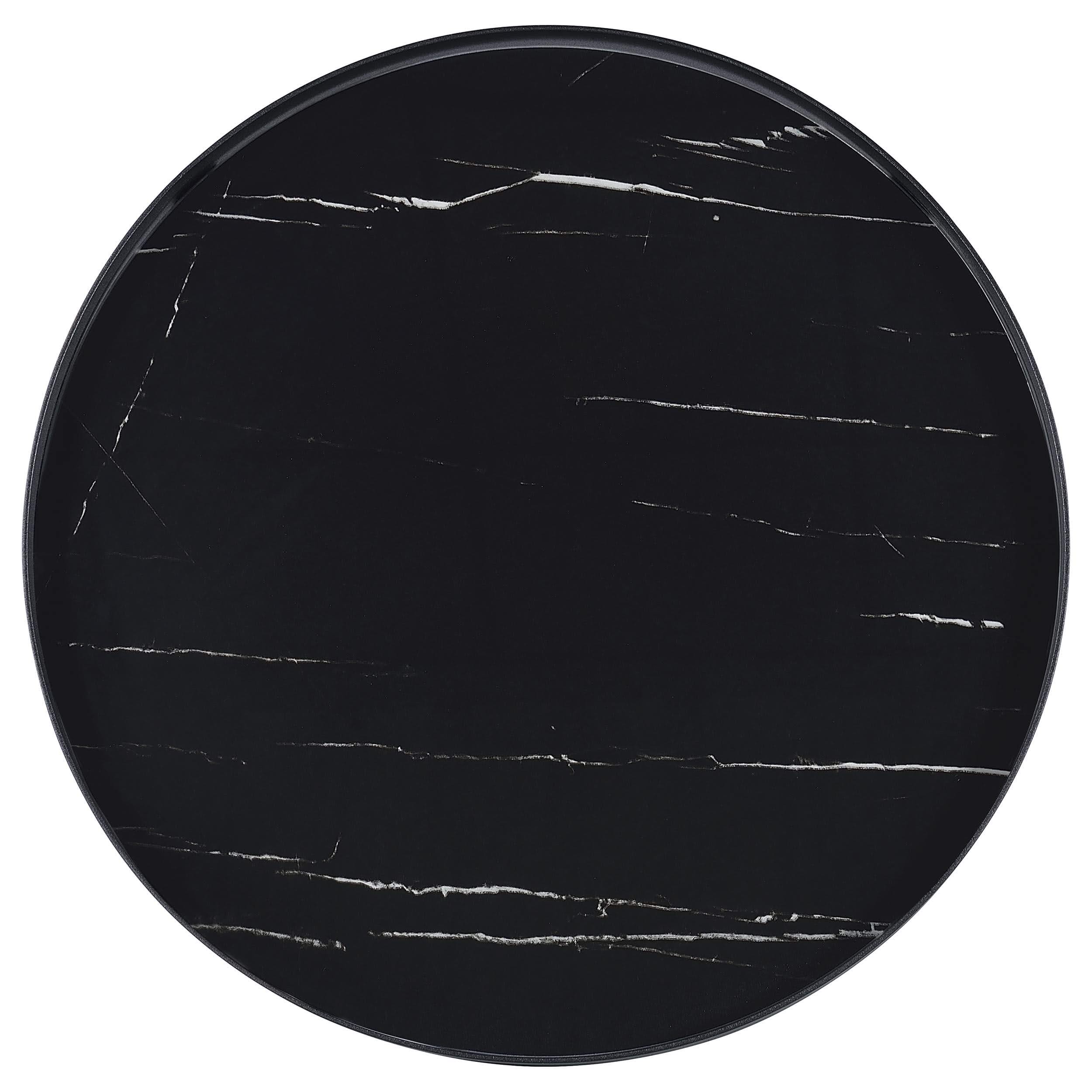 Mesa auxiliar redonda Briggs con tapa de cristal con estampado de mármol, color negro