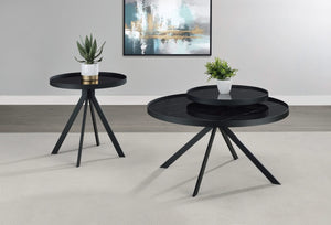Mesa auxiliar redonda Briggs con tapa de cristal con estampado de mármol, color negro