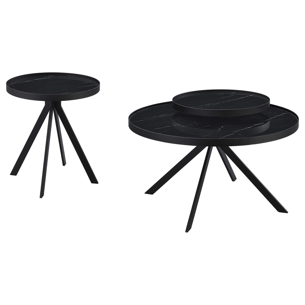 Juego de mesa auxiliar y de centro redonda Briggs de 2 piezas, color negro