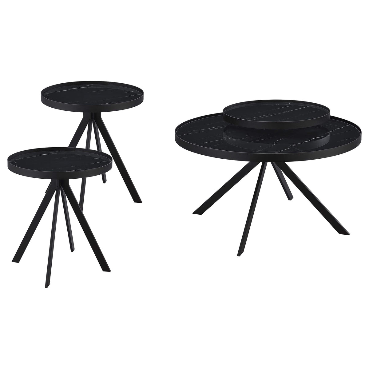 Juego de mesa auxiliar y de centro redonda Briggs de 3 piezas, color negro